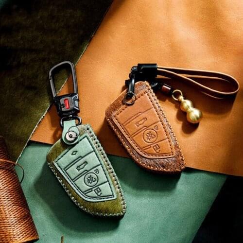 Leather Car Key Cover for BMW 2 3 4 5 7 Series F20 F21 F22 F25 F26 F16 F80 F01 Smart Remote Control Fob Protect Case Keychian