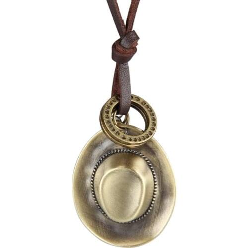 Cute jewelry statement necklaces pendants leather rope collares mujer choker colar Alloy cowboy hat necklace men gargantilha