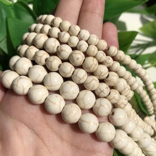 Natural Stone White Turquoise Round Loose Beads for Jewelry Making Handmade Diy Necklace 4 6 8 10 12 14mm 15 Inches Wholesale