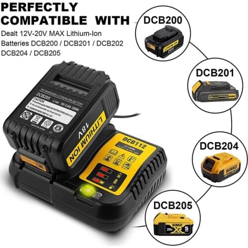 Newest 4.5A DCB112 Li-ion Fast Battery Charger Replacement Compatible with Dewalt 10.8V 14.4V 18V 20V DCB101 DCB200 DCB140
