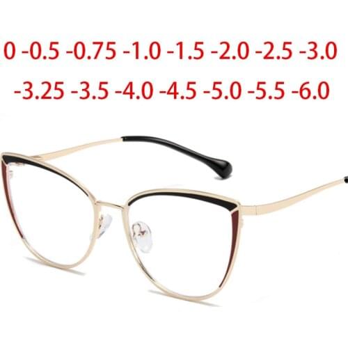 Anti-blue Light Cat Eye Prescription Spectacle Women Myopia Lens Photochromic Glasses Diopter 0 -0.5 -0.75 -1.0 -2.0 To -6.0