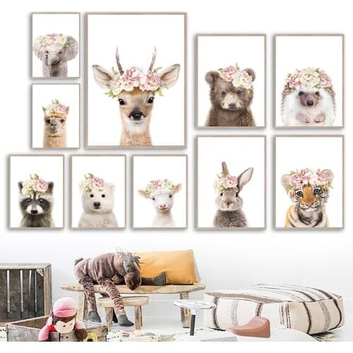 Deer Fox Rabbit Llama Raccoon Elephant Tiger Wall Art Canvas Painting Nordic Posters And Prints Wall Pictures Kids Room Decor