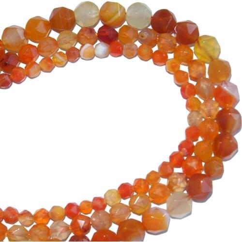 Faceted Natural Stone Orange Stripes Agates Stone Loose Round Beads 6 8 10 MM Pick Size For Jewelry Making Diy Bracelet Necklace