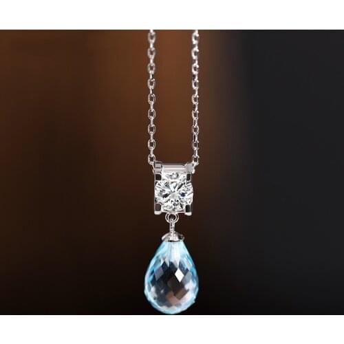 DAIMI Sky Blue Topaz Pendant Female Genuine 925 Sterling Silver Water Drop Color Treasure Necklace For Girlfriend