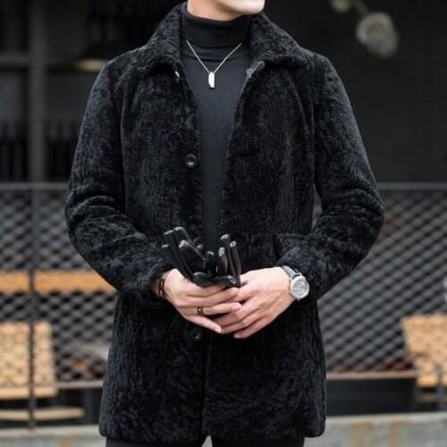 Luxury Men Real Fur Jacket Single Breasted Sheep Shearling Overcoat Slim Fit Business Man Office Work Winter Natural Fur Coat