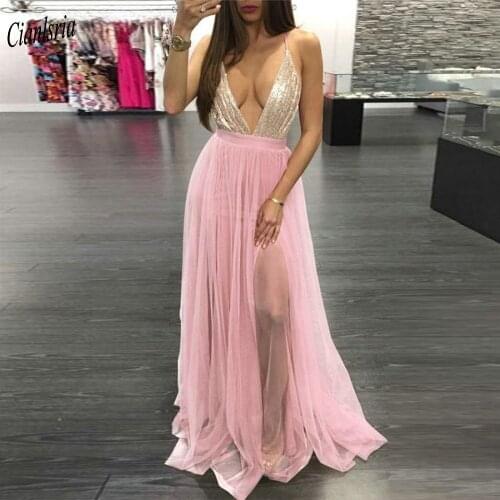 Sexy Deep V-Neck Spaghetti Strap A-Line Evening Dresses Backless Criss-Cross Pleat Sequined Top Formal Evening Party Dress