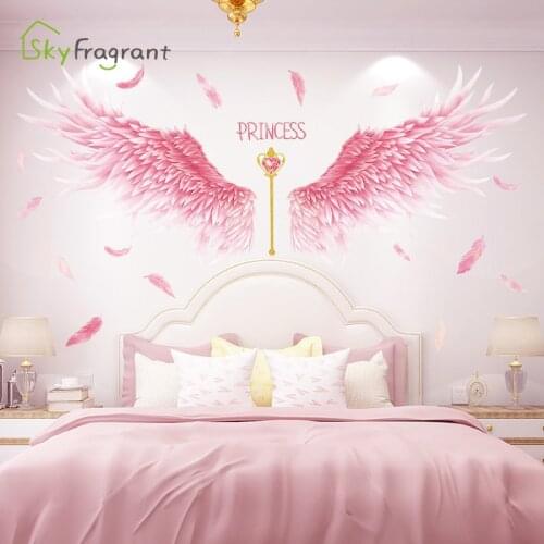 Net red angel wings ins stickers girls room decoration creative wall sticker bedroom bedside background wall decor home decor