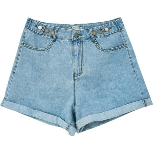 Summer Ladies Shorts Jeans for Women Vintage High Waist Blue Wide Leg Female Jean Shorts Womens Denim Shorts Classic Casual