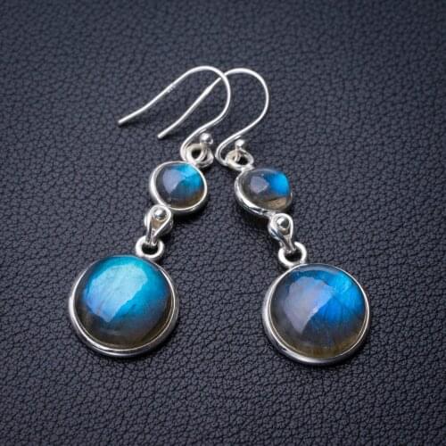 StarGems Natural Blue Fire Labradorite Handmade 925 Sterling Silver Earrings 1.75" E0795