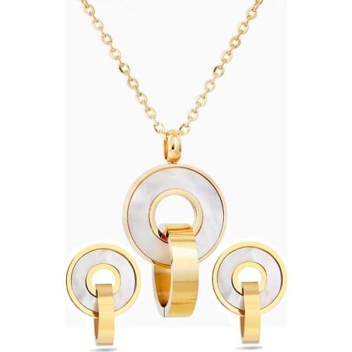 Fashion Jewelry Sets Gold Color Stainless Steel Shell Pendant Necklace Earrings Accessory For Women Wedding Party