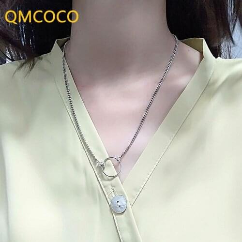 2021 New Hip-Hop Circle Smile Face Necklace Women Simple Geometry 925 Sliver Collarbone Chain For Women Trendy Accessories