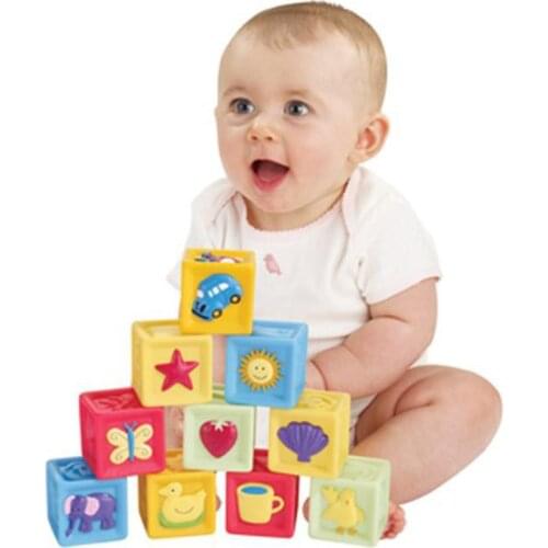 10pcs Baby Soft Building Blocks 3D Relief Digital Rubber Number Music Early Learning Educational Toys for Kids Birthday Gifts
