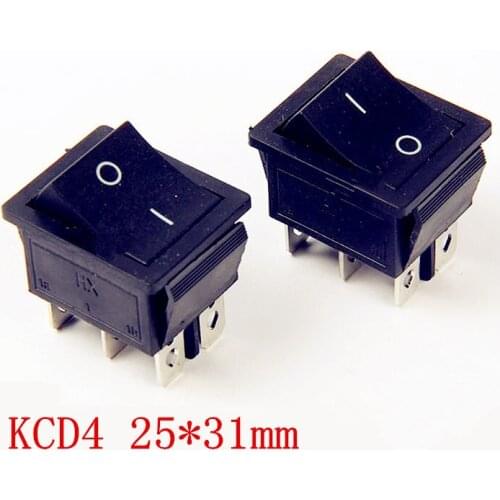 10PCS/LOT KCD4-201 25X31mm 6 Pin 2 Position 16A 250V 20A 125VAC ON-OFF DPST Snap in Black Big Boat Rocker Switch
