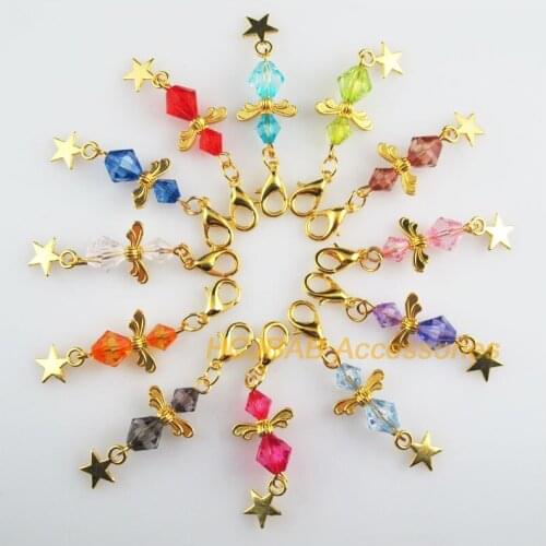 12 New Angel 14x34mm Charms Mixed Lozenge Acrylic Gold Color Star Retro With Lobster Claw Clasps