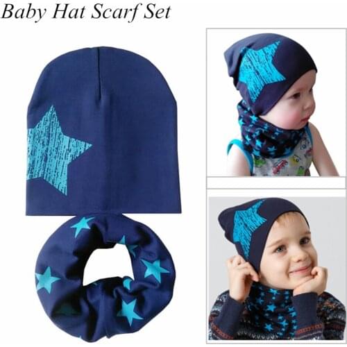 2Pcs/Set Star Pattern Cotton Warm Baby Hats Scarf Autumn And Winter Kids Children Unisex Girls Boys Photography Props