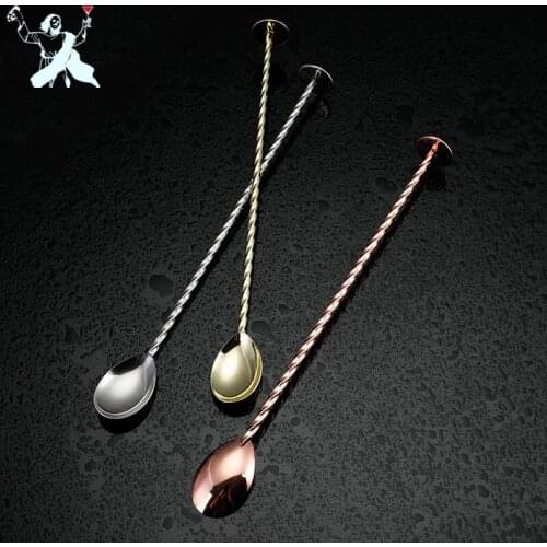 27.5cm Stainless Steel Cocktail Bar Spoon Disc Tail Drink Mixer Bar Mixing Cocktail Layering Bar Spoons