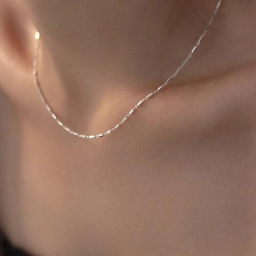 ALLNEWME Shiny Starburst Fishbone Necklaces for Women Bling Bling Thin Water Wave Chain Choker Necklace Glossy Plain Jewelry