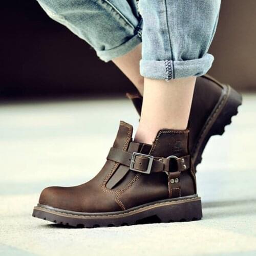 DOYUTIG Retro Genuine Leather Lovers Martin Boots For Men&Women British Desig Real Cow Leather Shoes Couples Fashion Boots SG002