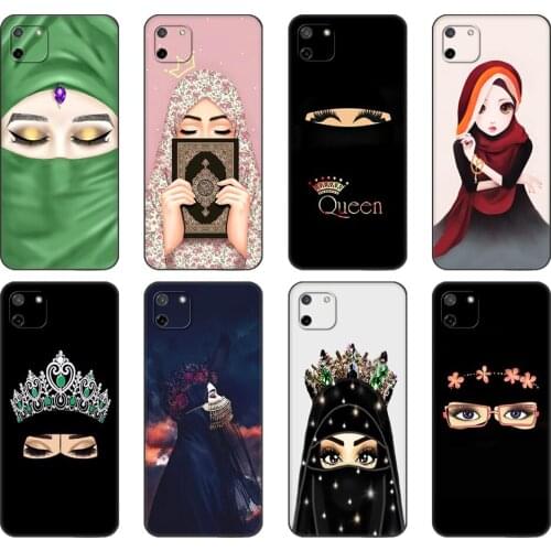 Black tpu Case For OPPO Realme C11 C20 C21 Case Back Cover Bumper Muslim islamic gril eyes Art