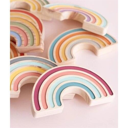 Nordic Kids Room Decoration Wooden Rainbow Blocks Educational Toy Creative Handmade Pine Wood Room Decor Home Ornament Props