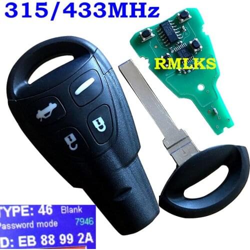 For LTQSAAM433TX Saab 9-3 9-5 4 Buttons Smart Remote Car Key Fob PCF7946AT 434Mhz/315Mhz PCF7946AT Chip