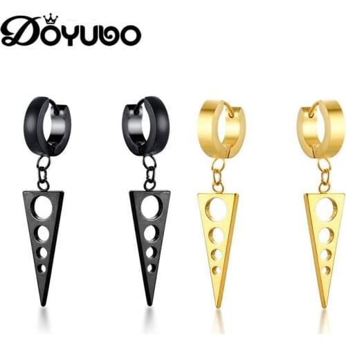 DOYUBO European Design Womens High Quality Stainless Steel Triangle Drop Earrings Jewelry Black / Gold Color Accessories DB202