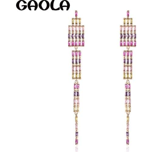 GAOLA New Design Cubic Zirconia Stone Fashion Long Dangle Earrings Geometric Earring GLE7825