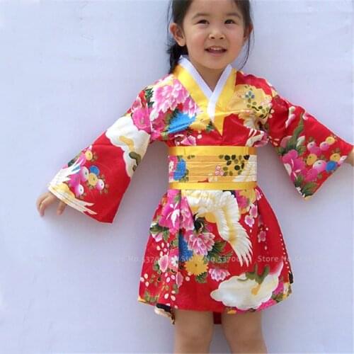 Newborn Baby Girl Japanese Style Bath Robe Traditional Kimono Party Dress Kids Yukata Haori Gown Birthday Anime Cosplay Costumes