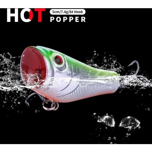 HENGJIA 1PCS 5cm 7g Artificial Fishing Lures Top Water Floating Lure Popper with Hooks 3D Fish Eye Poper Fake Lure Bait Hot Sale