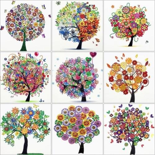 HUACAN 5D Diamond Painting Tree Special Shape Mosaic Rhinestone Crystal Embroidery Cross Stitch Scenic Home Decor 24x24cm