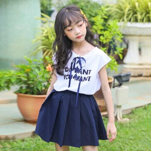 Baby Girls Sleeveless Princess Skirt Sets 2021 Summer New Childrens White Print T-shirt + Pleated Skirt 2Pcs Set