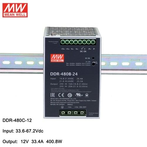 MEAN WELL DDR-480C-12 400W 12V DIN Rail DC/DC Converter 33.6~67.2V DC to 12V DC 33.4A 400.8W Switching Power Supply Transformer