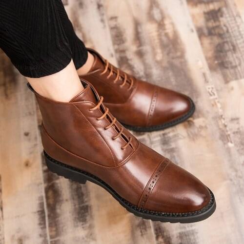 Leather Casual Shoes High Top Mens Martin Boots England Style Solid Boots Oxfords Lace Up Outdoor Mens Ankle Boots Shoes IV