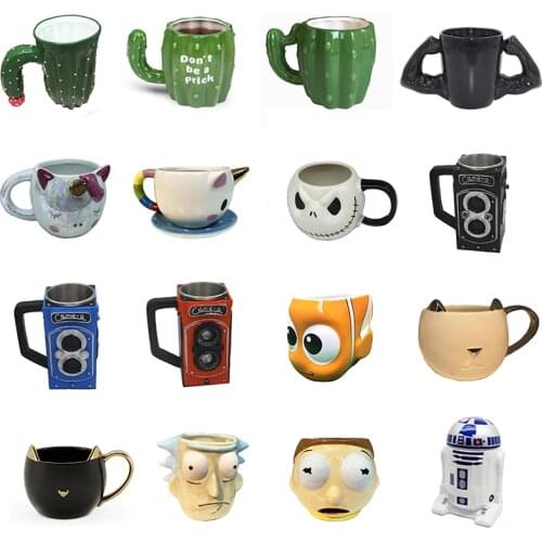 Creative Ceramic Cup Hand-painted 3D Mug Coffee Milk Cup Cactus Funny Monster Office Home Cup 301-400ml Capacity