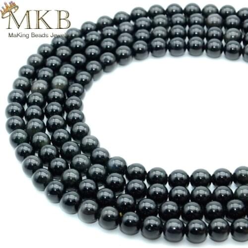 Genuine Black Obsidian Perles Natural Stone Beads For Jewelry Making 4 6 8 10mm Gem Round Beads Diy Bracelet Necklace Wholesale