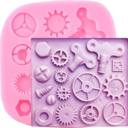 Mechanical Screw Gear Cake Border Silicone Fondant Mold Chocolate Candy Resin Clay Molds DIY Baby Birthday Cake Decorating Tools