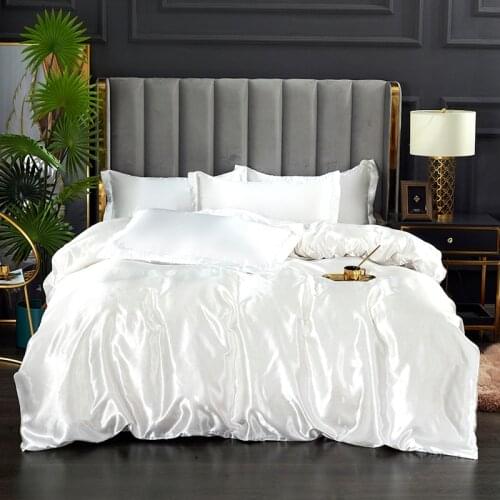 Fashion Satin Faux Silk Duvet Cover King Size Solid Color Quilt Cover Queen Bedding Set (No Pillowcase)