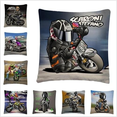 Motorcycle stunt second bomb pattern Linen Cushion Cover Pillow Case for Home Sofa Car Decor Pillowcase 45X45cm