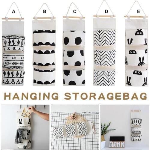 3-pocket Wall Hanging Storage Bag Cotton Linen Cloth Nordic Ins Style Sundries Door Hanging Organizer Bag For Bra Socks Toys