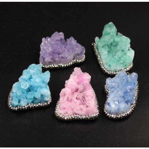 Newest Natural Stone Irregular Geode purple crystal Fashion Cololrful Crystal Gem Stone Druzy Drusy Raw Stone Pendant For Women