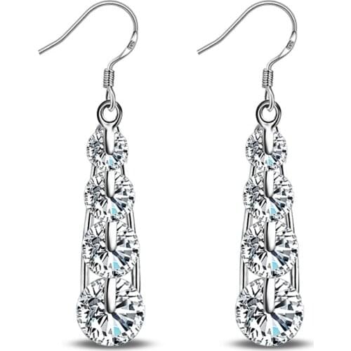 New Arrrival Fashion Women/Girls 925 Sterling Silver Jewelry Shiny CZ Crystal Earrings Wedding Bijoux Wholesale Price