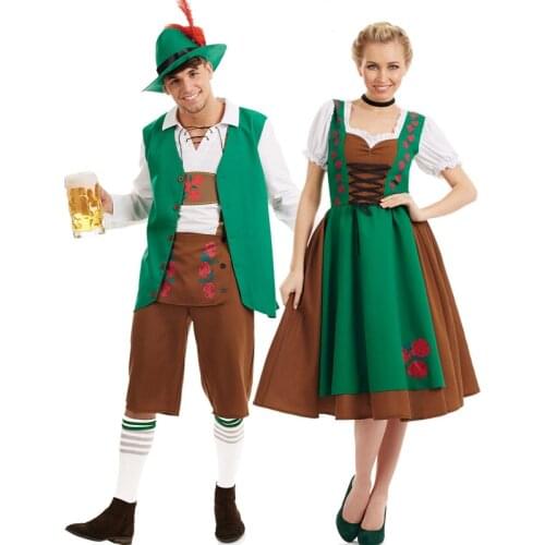 Couples Women Man Bavaria Oktoberfest Costume Beer Girl Maid Green Lederhosen Dirndl Facny Dress