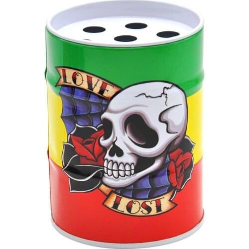 Aluminum Oil Drums "No Smoke,No Life'' Ashtray Leaf & Skull Design Cigarette Ashtray Can Hold Multiple Cigarette