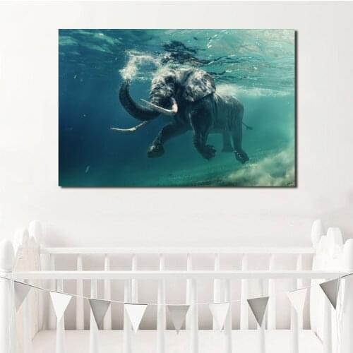 Elephant Swimming Animal Wallpapers Wall Art Canvas Posters Prints Painting Wall Pictures For Living Room Kids Room Home Decor
