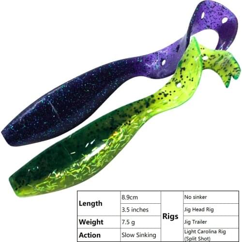 Fishing Soft Lures Curl Tail Grubs 8.9cm 3.5 inches 7.5g 5pcs Seawater Swimbait Soft Plastic Grub Bass Fishing lures