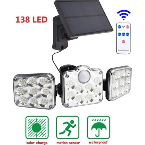 138 led seperable remote Solar Lamp Outdoor Recharged Motion Sensor Waterproof Solar Light Garden Street Wall Spotlight remote c