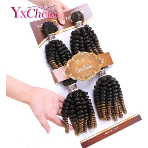 Bouncy Curly Hair 4 Bundles Synthetic Funmi Hair Weaves one pack hair ombre color Short Hair Weft