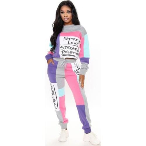 Sweat Suits Women Matching Sets Two Piece Outfits Winter Clothes Letter Patchwork Joggings Tracksuit Wholesale Dropshipping 2021
