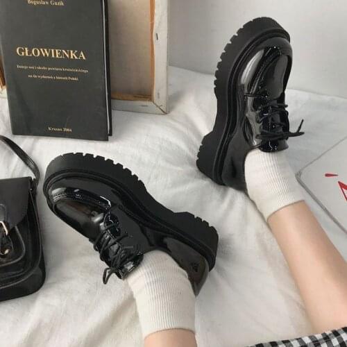 Spring Autumn Women Oxford Shoes Platform Casual Shoes Black Lace Up Leather Shoes Sewing Round Toe zapatos mujer 2021