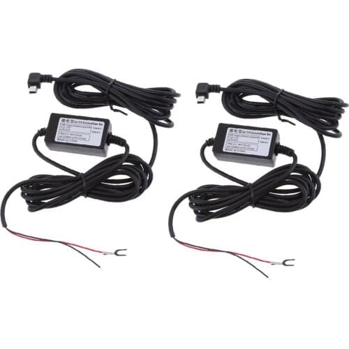 2x Car Dash Cam Hardwire Kits 12/24V to 5V 1.5A Mini USB Right Bend Charge Cable Tools